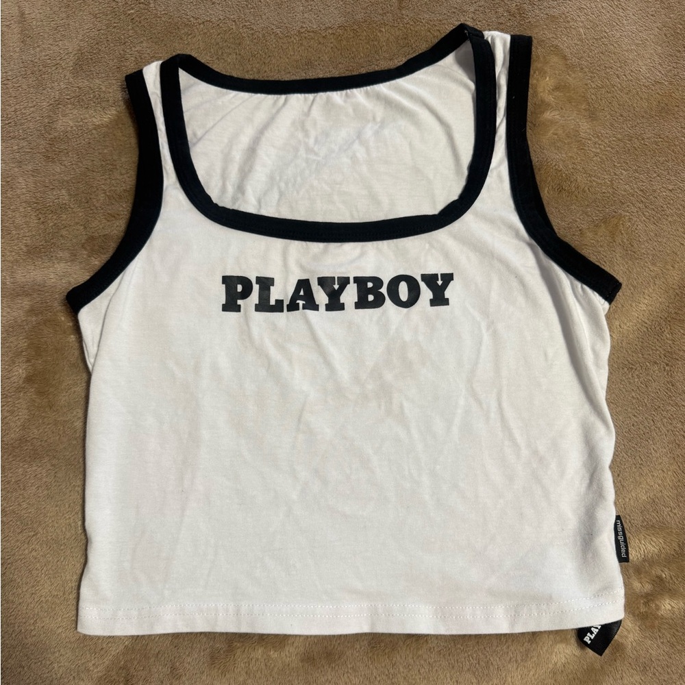PLAYBOY Kids White Tank Top with Black Trim